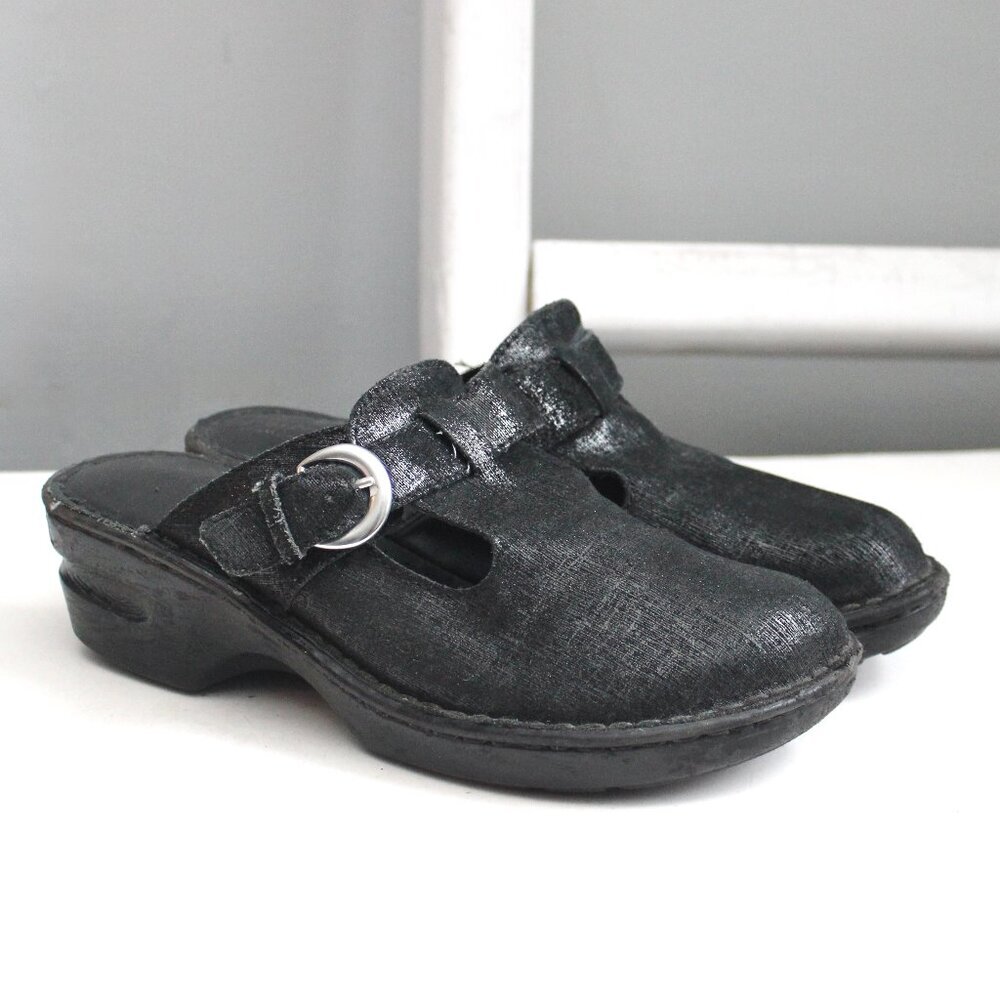 Born Concept Womens Black Platform Buckle Slip-On Mules Size 8